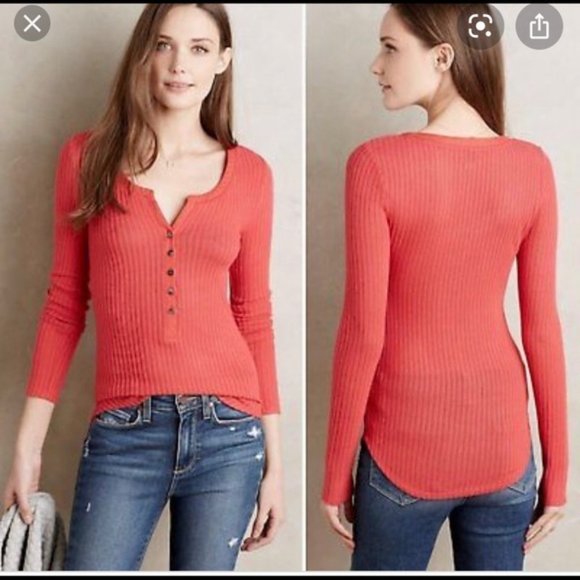 Anthropologie Tops - Anthropologie Postmark Red Ribbed Henley Top